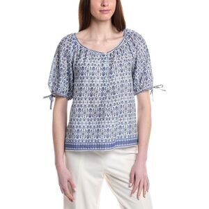 Max Studio Womens  Tie Puff Sleeve Blouse, Blue